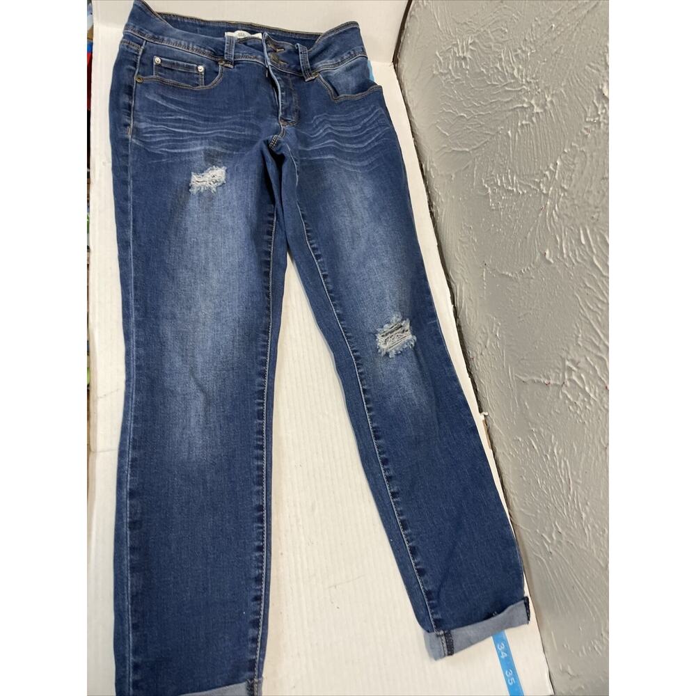 Royalty For Me‎ 2 Button High Rise Blue Denim Rolled Cuff Jeans Womens Size 4